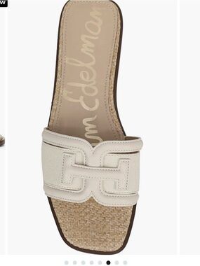 Sam Edelman Irina Cream Leather Slide Sandal with Woven Footbed